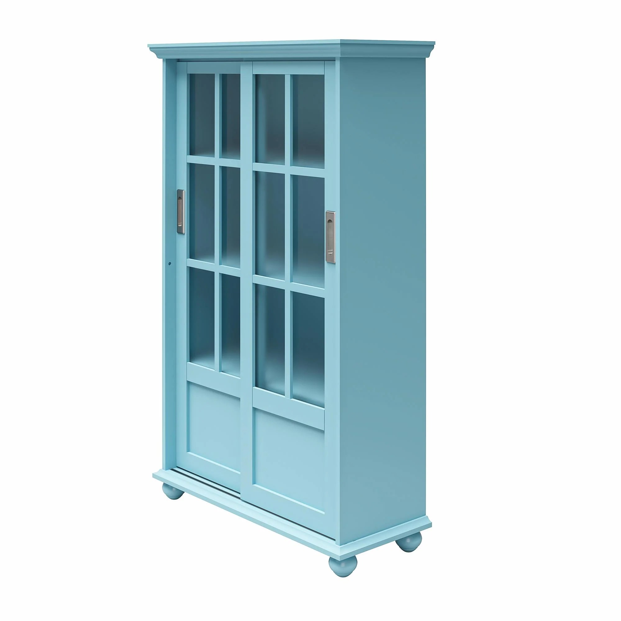 Aaron Lane Bookcase with Sliding Glass Doors, Pale Blue Ameriwood