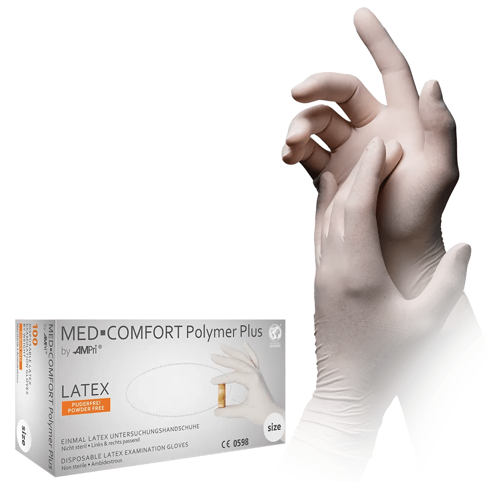 Latex gloves, light beige, size S, powderfree, Polymer Plus