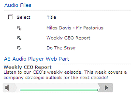 From this page, the user can change and play any songs from the list as per his/her choice. Sharepoint Audio Player Web Part