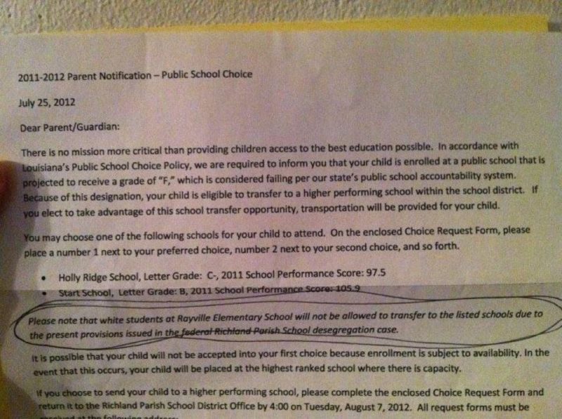 Rayville Elementary, Failing Louisiana School, Will Not Transfer White