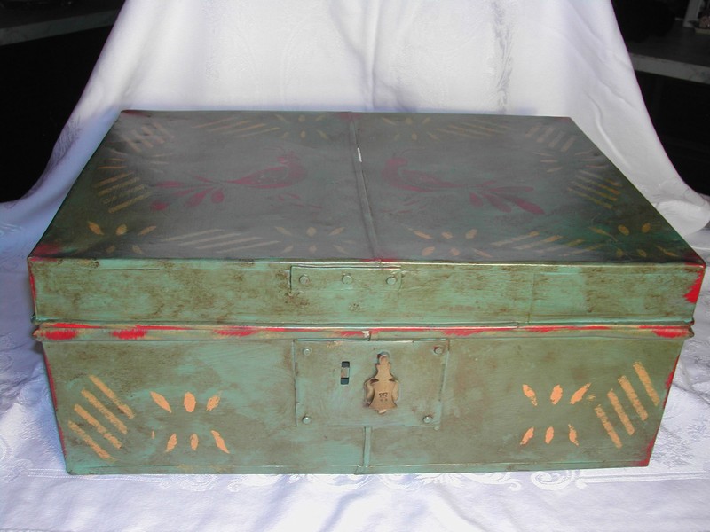 Antique Metal Ware Hand Painted Quail Document Box