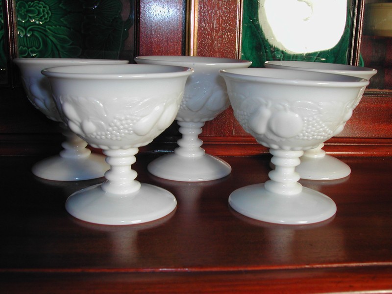 Westmoreland Della Robbia Milk Glass Sherbert Footed Dishes