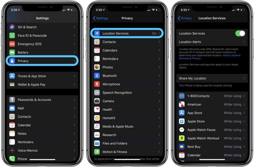 位置情報を取得しているiPhoneアプリを確認する、許可を変更する方法 Around Mobile World