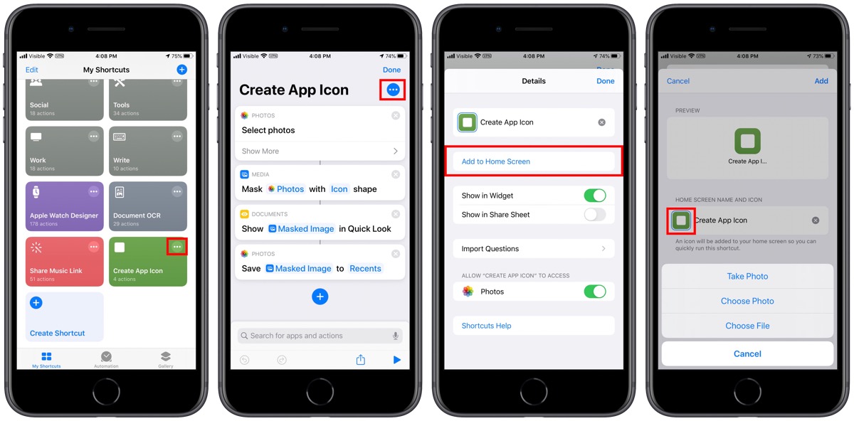 iPhoneの「ショートカット」で、ホーム画面に置くショートカットアイコンを変更する方法 Around Mobile World