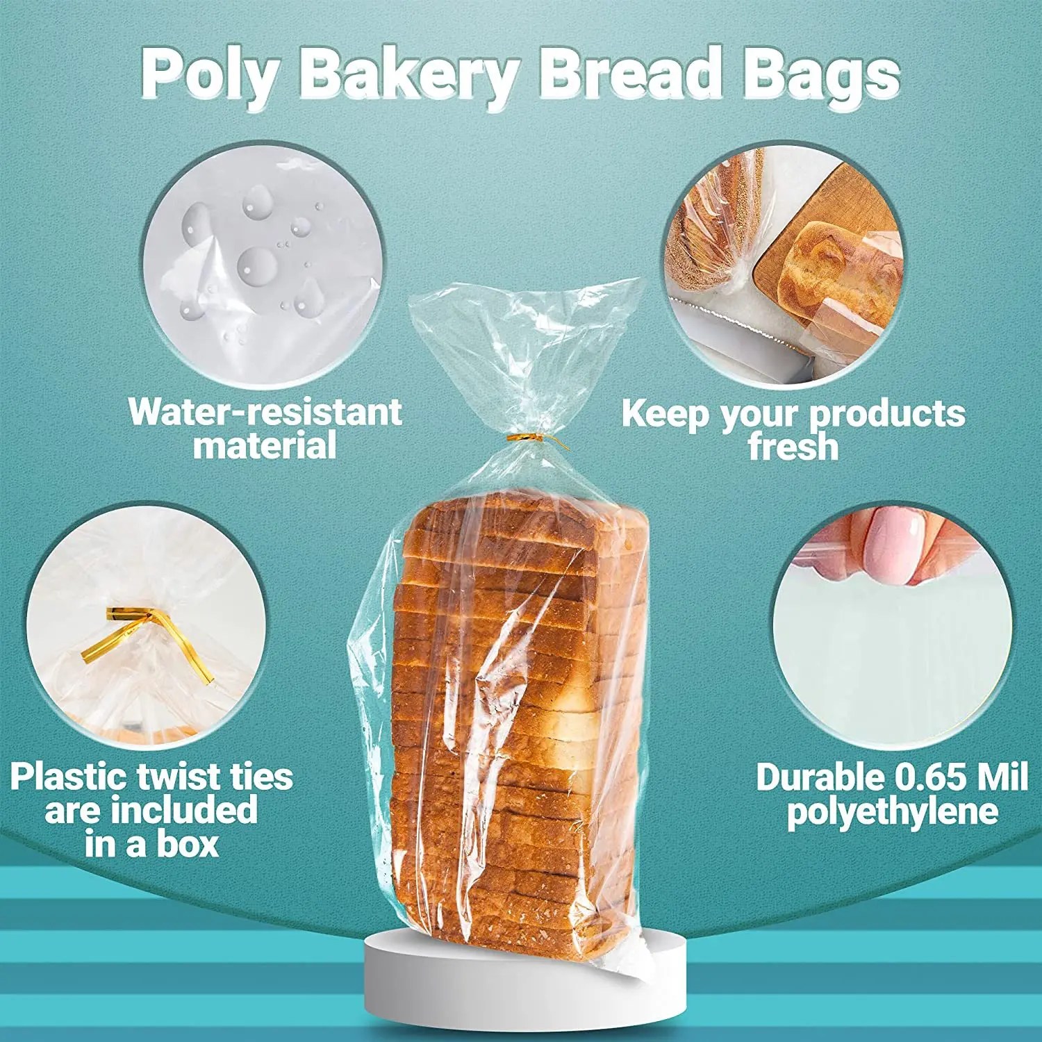 🍞 Clear Plastic Bread Bags 5.5 x 4.75 x 19 Gusseted Bags