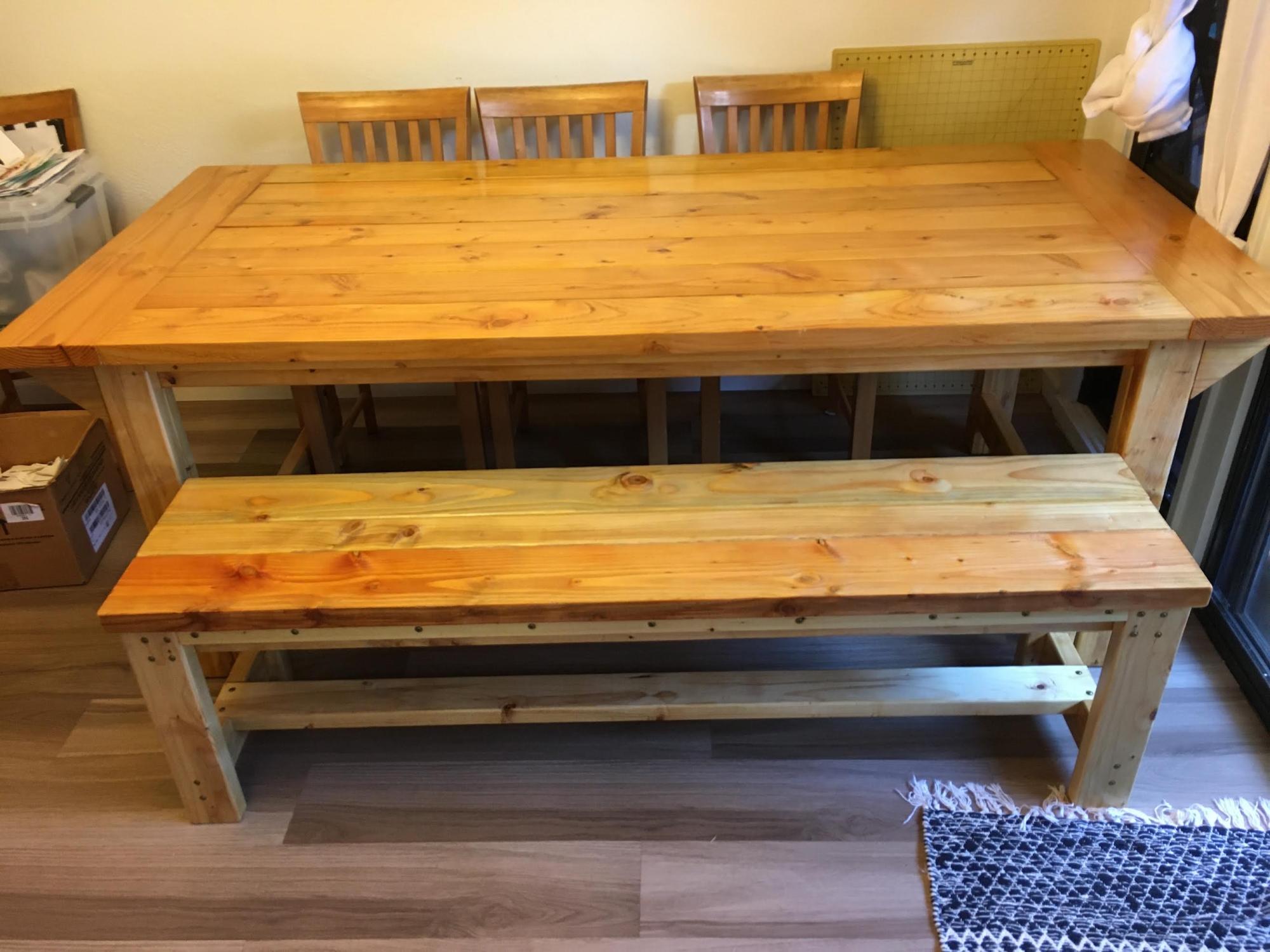 Farmhouse table bench no pocket holes or screws on top Ana White
