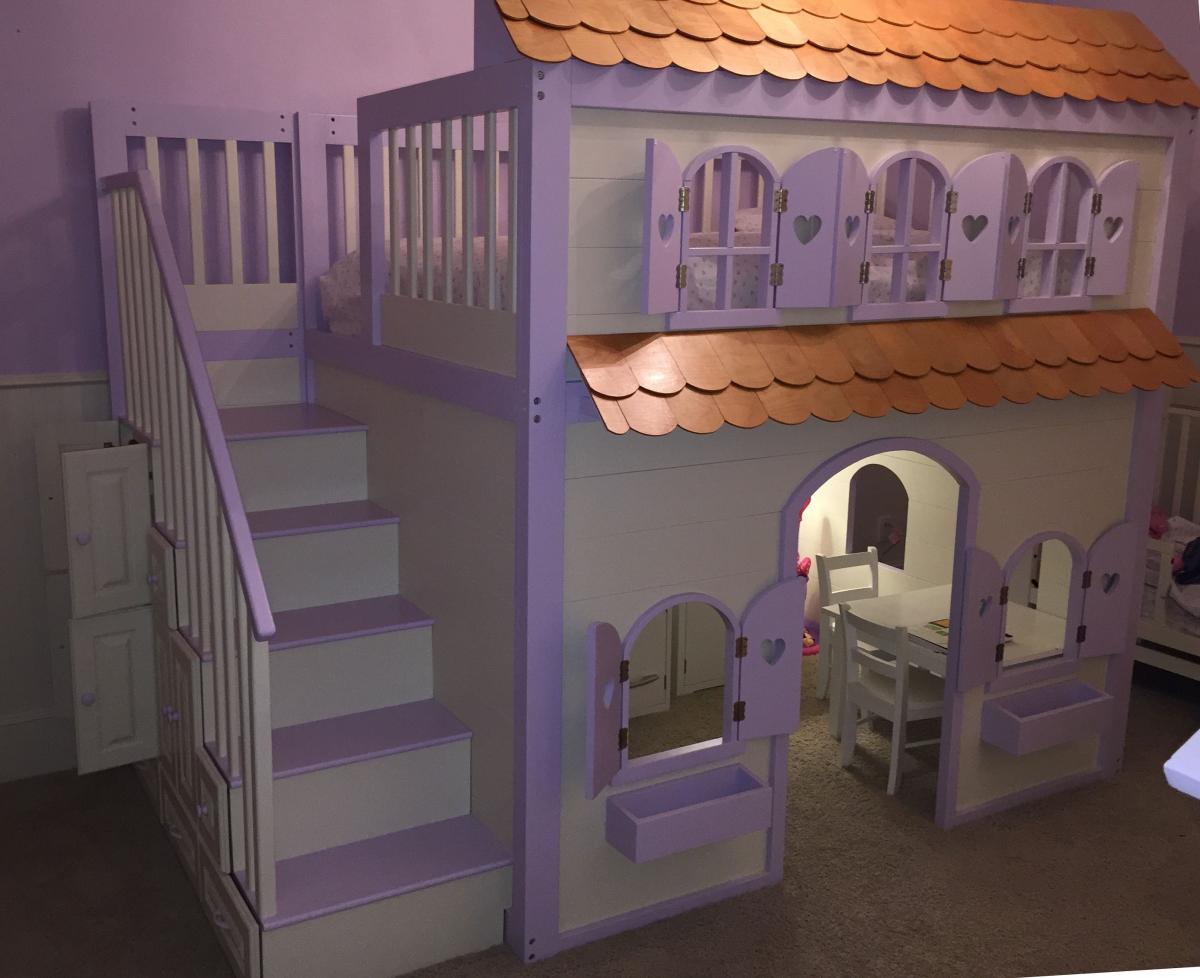 Full Loft Cottage Bed with stairs and shutters Ana White