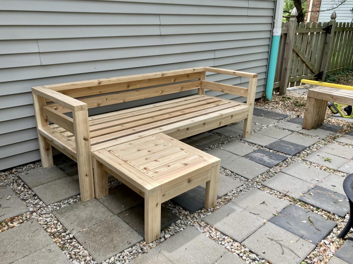 2x4 outdoor cedar couch with ottoman Ana White
