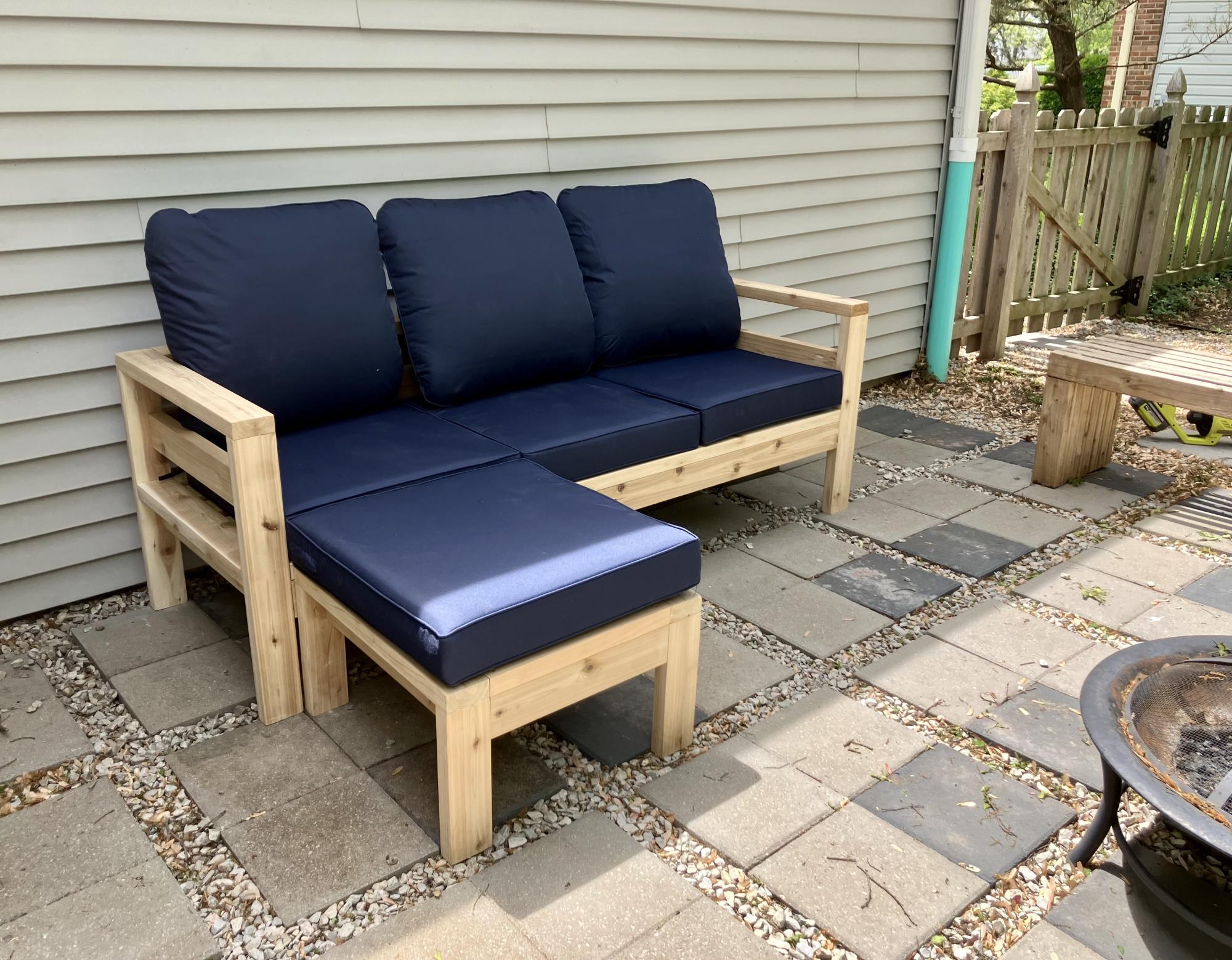 2x4 outdoor cedar couch with ottoman Ana White