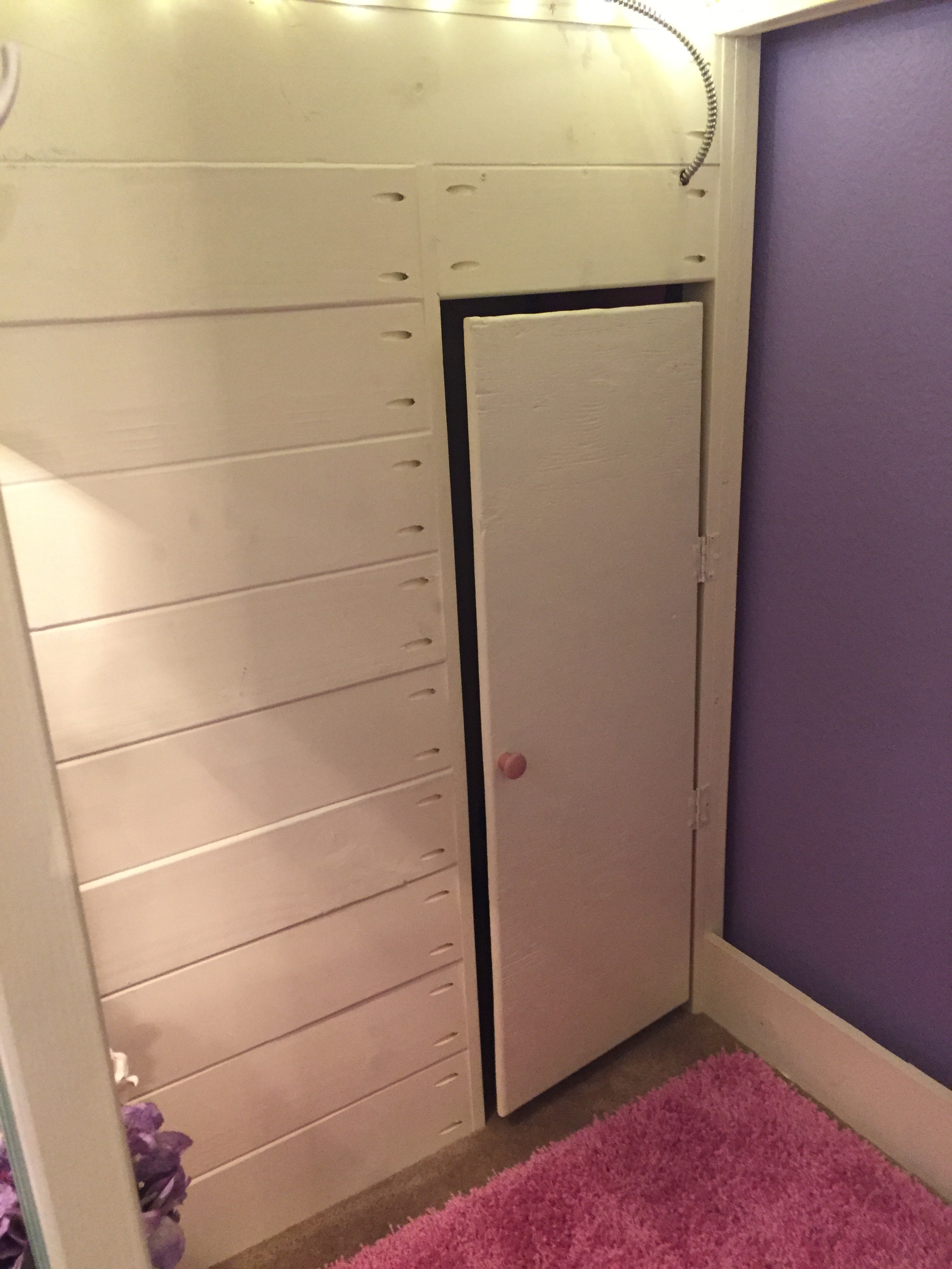 Ana White Cottage Loft bed playhouse with stairs, lights and desk