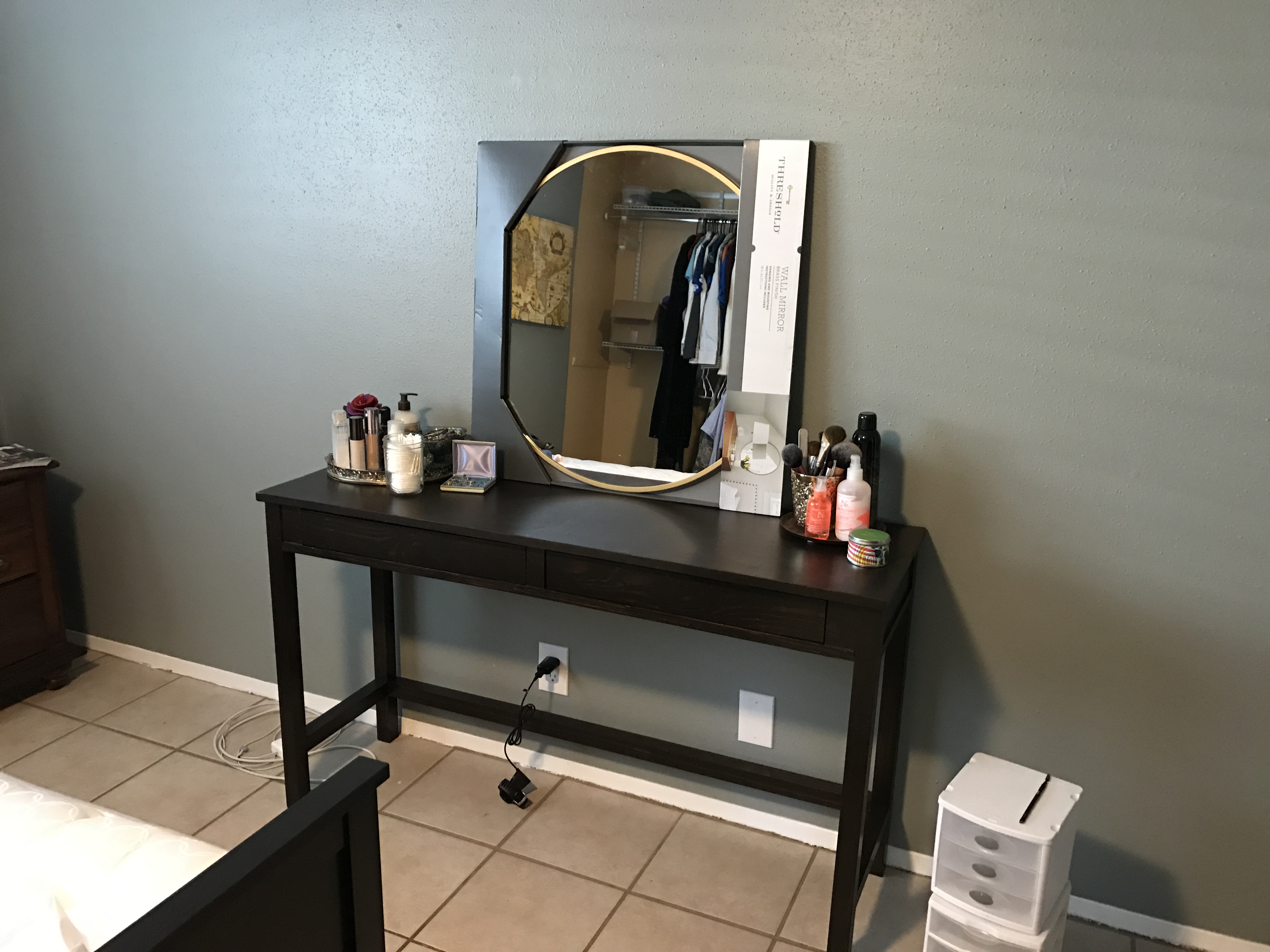 Ana White Makeup Vanity with drawers from modified Tiny House Desk