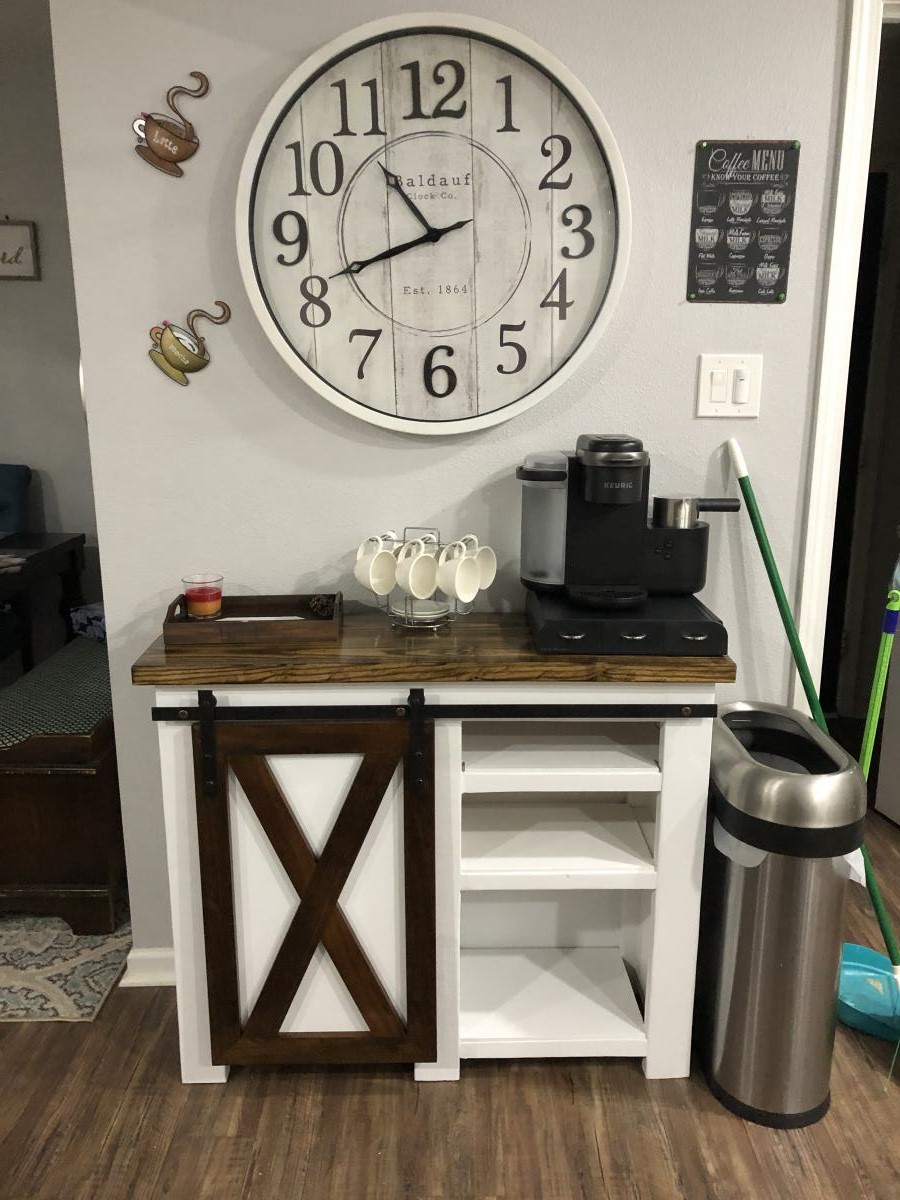 Coffee Bar with diy barn door Ana White