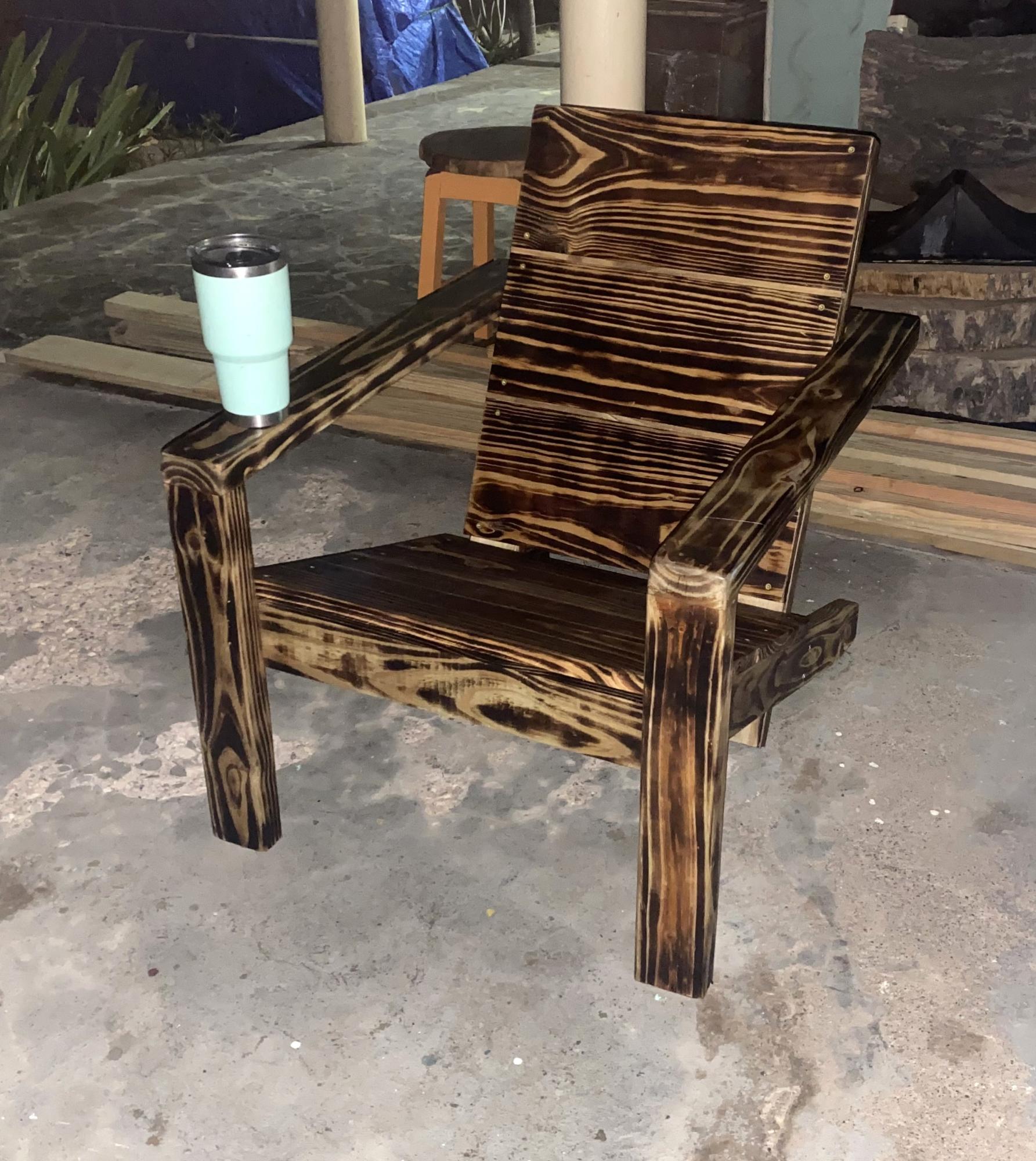 Adirondack Chair with Burned Wood Finish Ana White