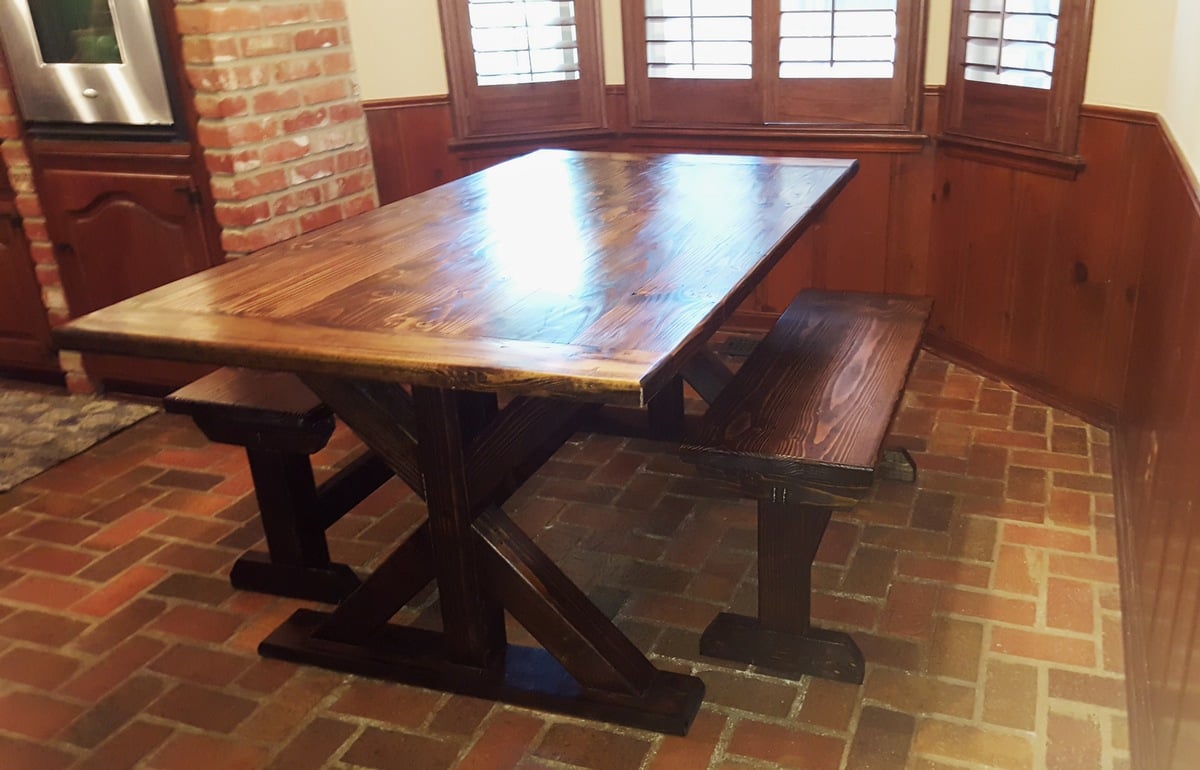 Ana White Breadboard Trestle Table and benches DIY Projects