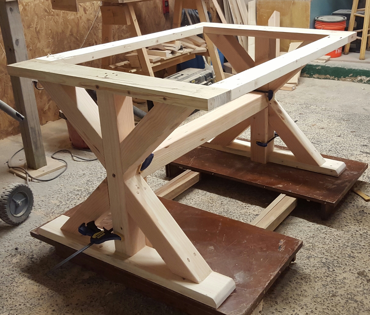 Ana White Breadboard Trestle Table and benches DIY Projects