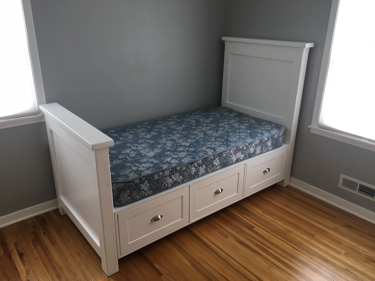 Twin size Farmhouse bed with storage drawers! Ana White