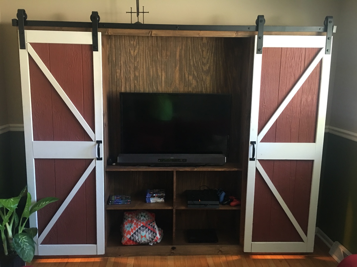 Barn door media wall suite Ana White
