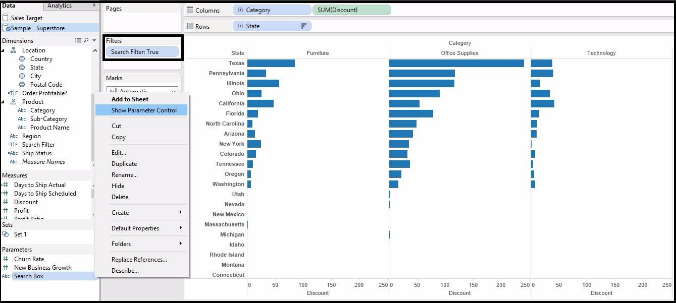 Search box in Tableau Analytics Tuts