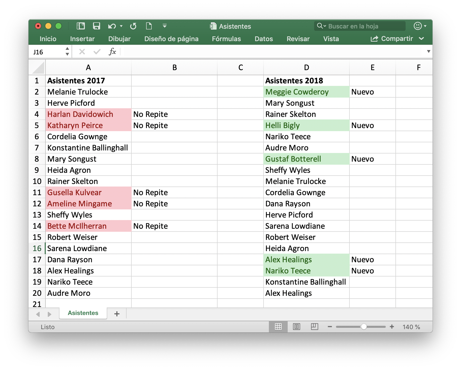 Comparación de los registros de listas desordenadas con Excel