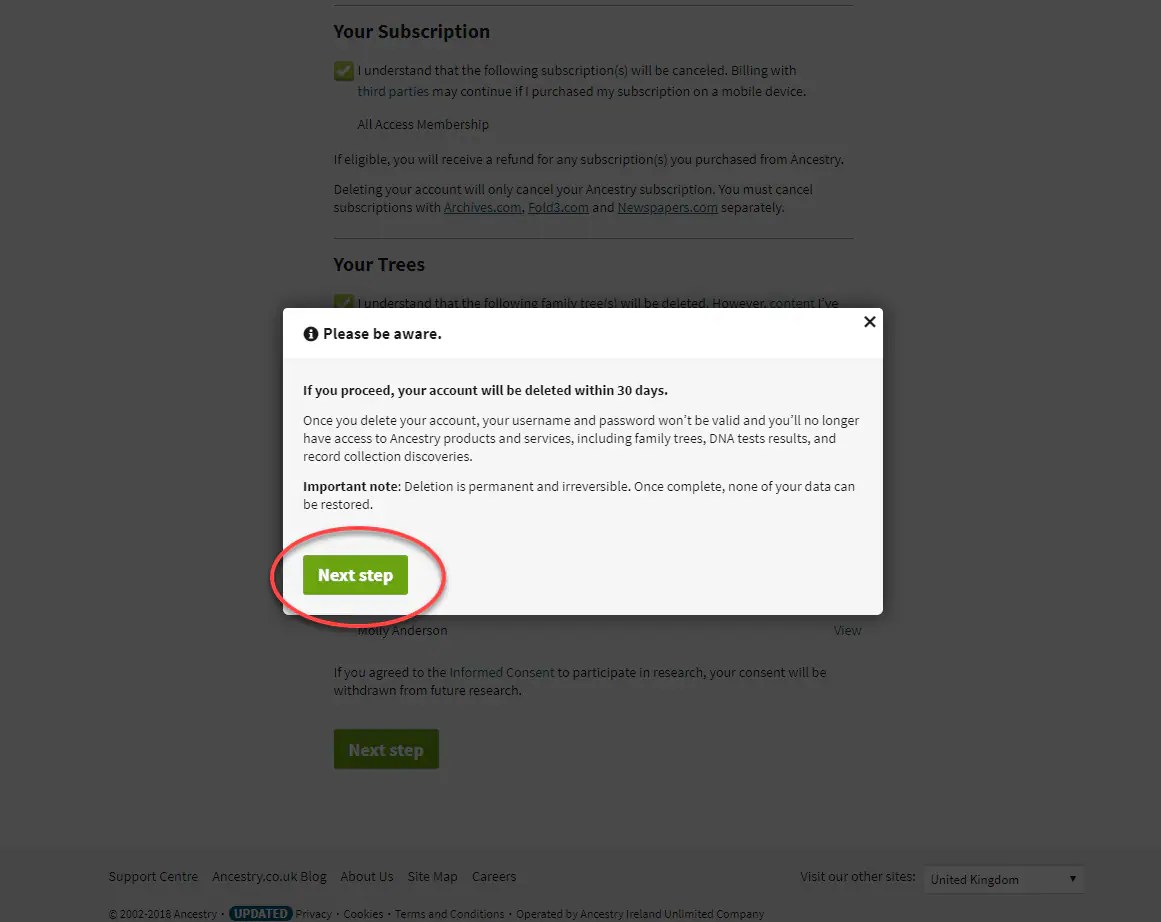 Deleting Your Ancestry® Account