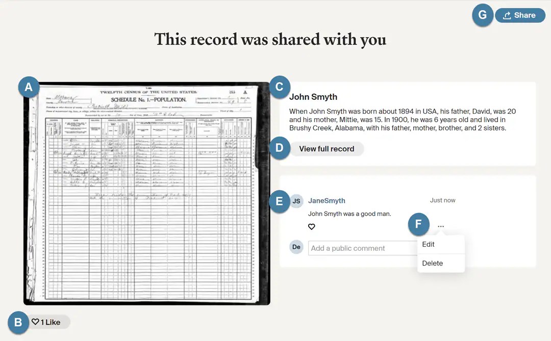Sharing an Ancestry® Record
