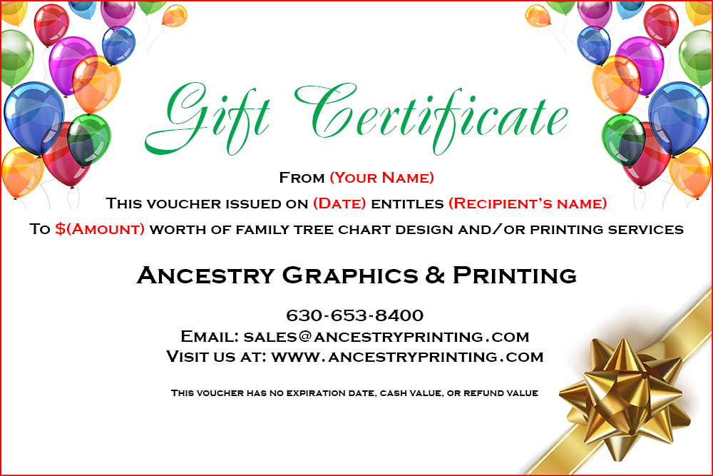 Gift Certificates For Genealogy Chart Printing