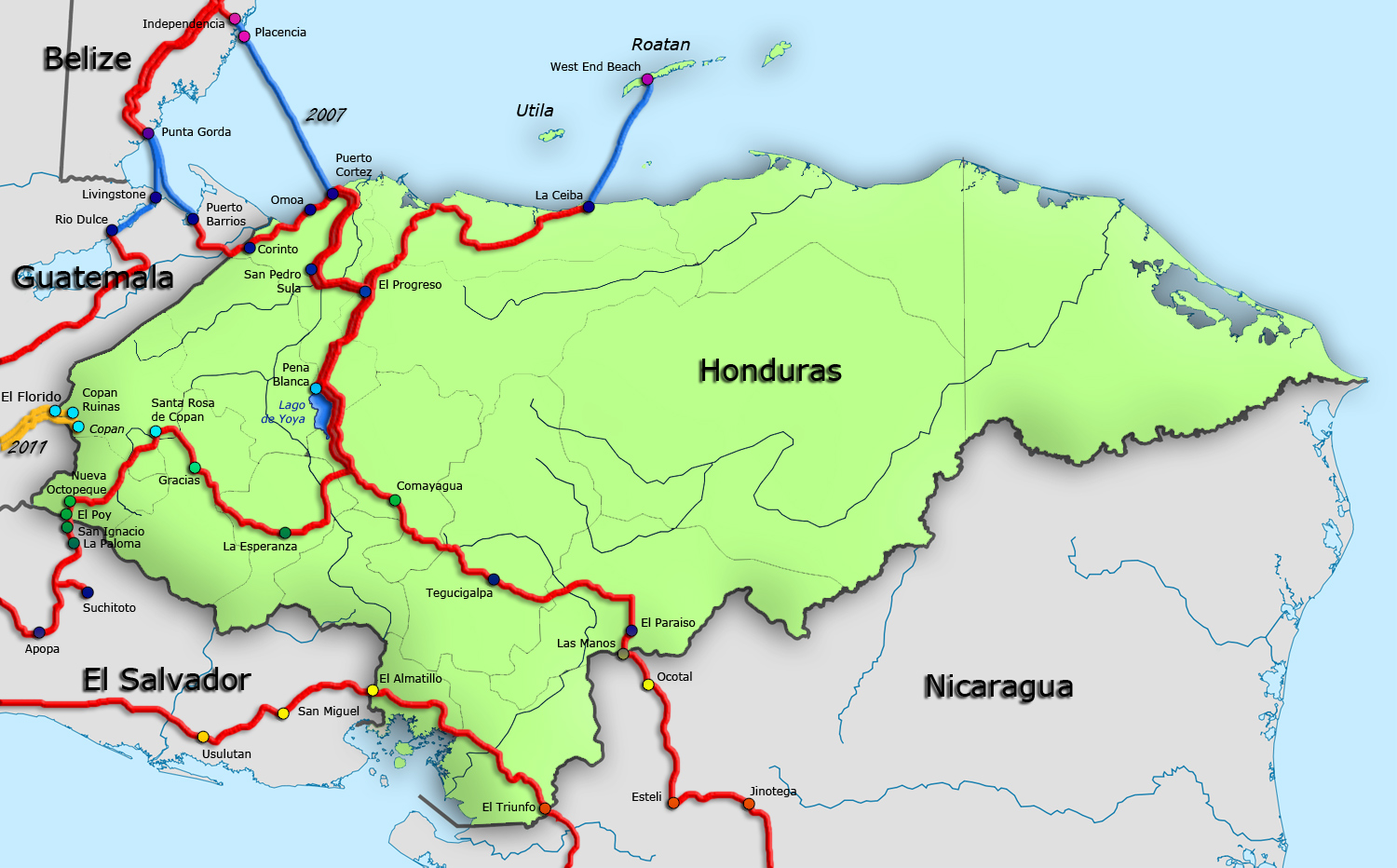 Honduras Mapa De Las Fronteras