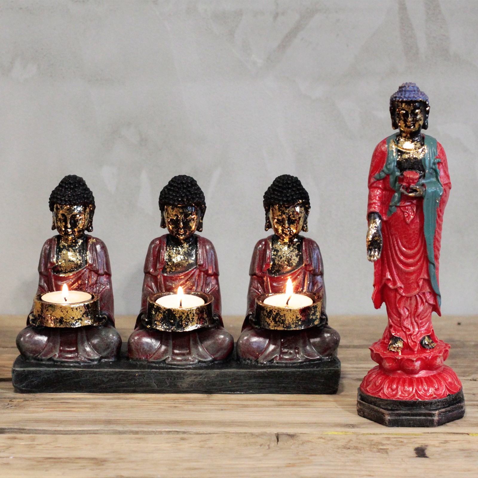 Wholesale Antique Buddha Three Devotees Candle Holder Ancient