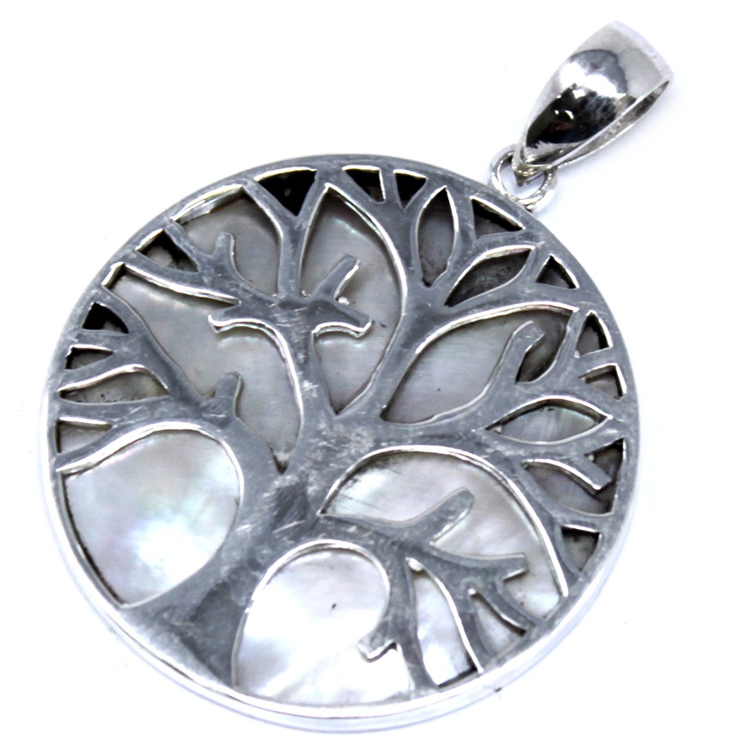 Wholesale Tree of Life Silver Pendent 30mm Mother of Pearl Ancient