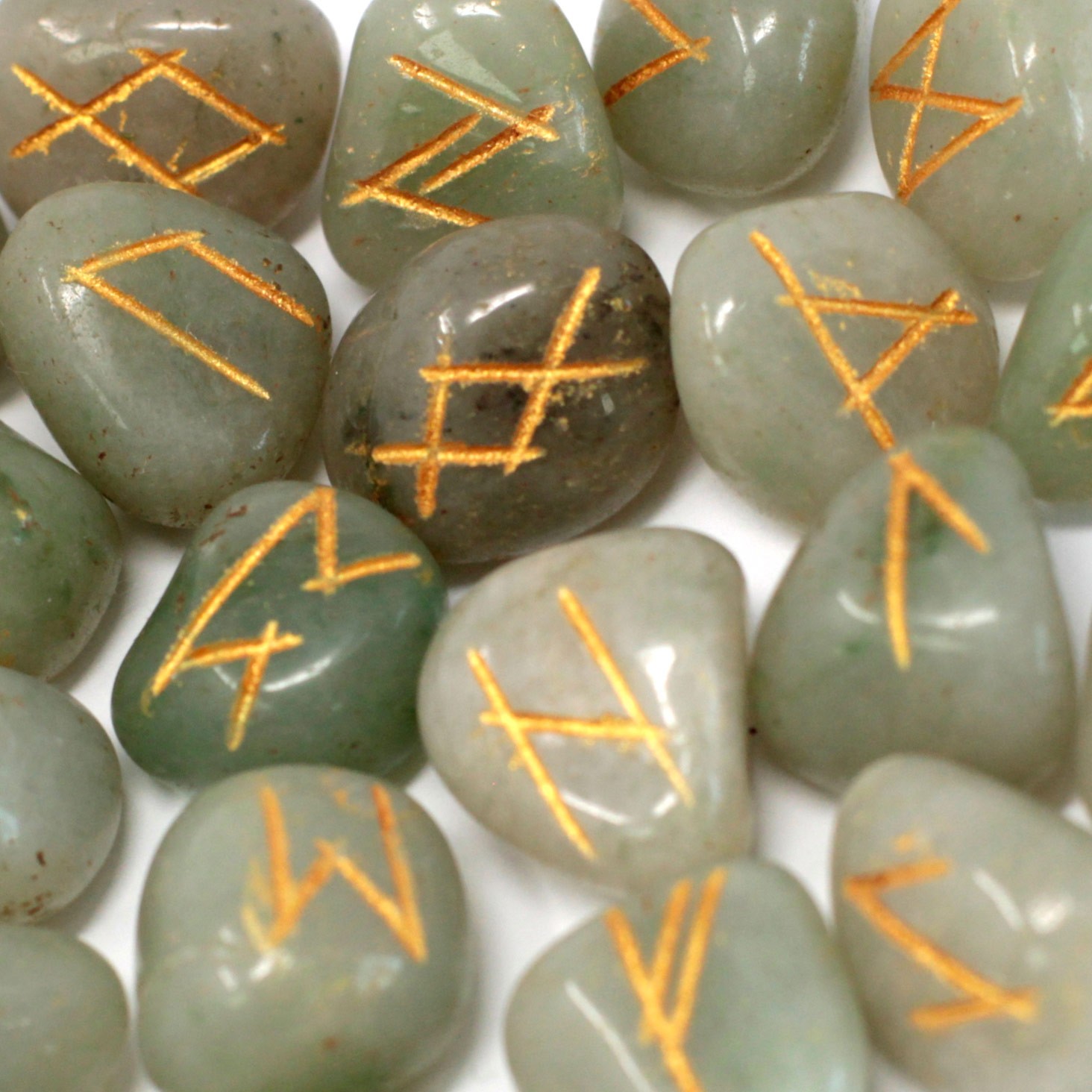Runes Stone Set in Pouch Green Aventurine Ancient Wisdom