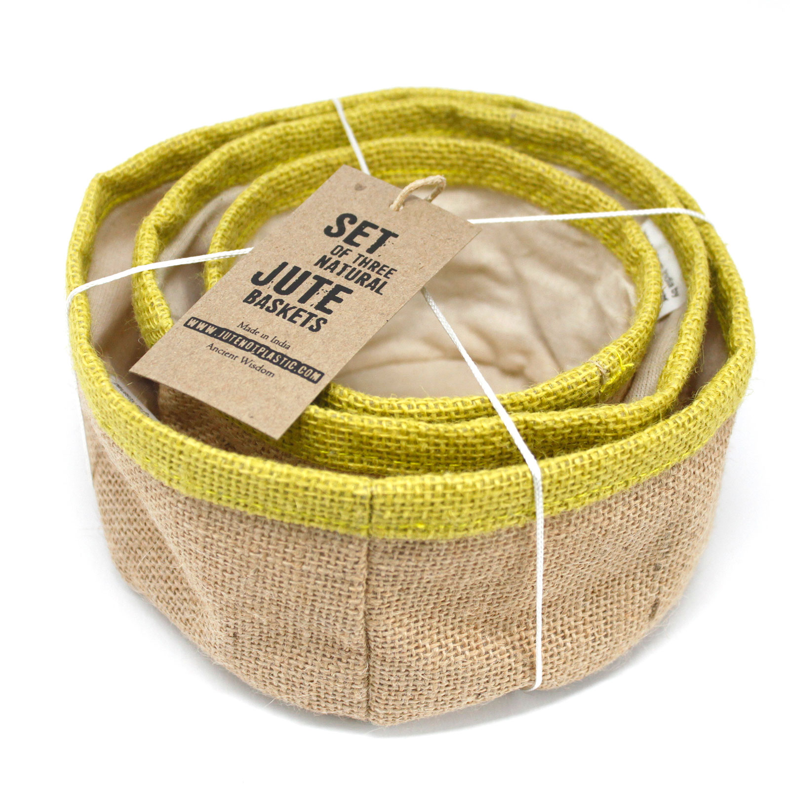 Wholesale Set of 3 Natural Jute Baskets Olive Ancient Wisdom