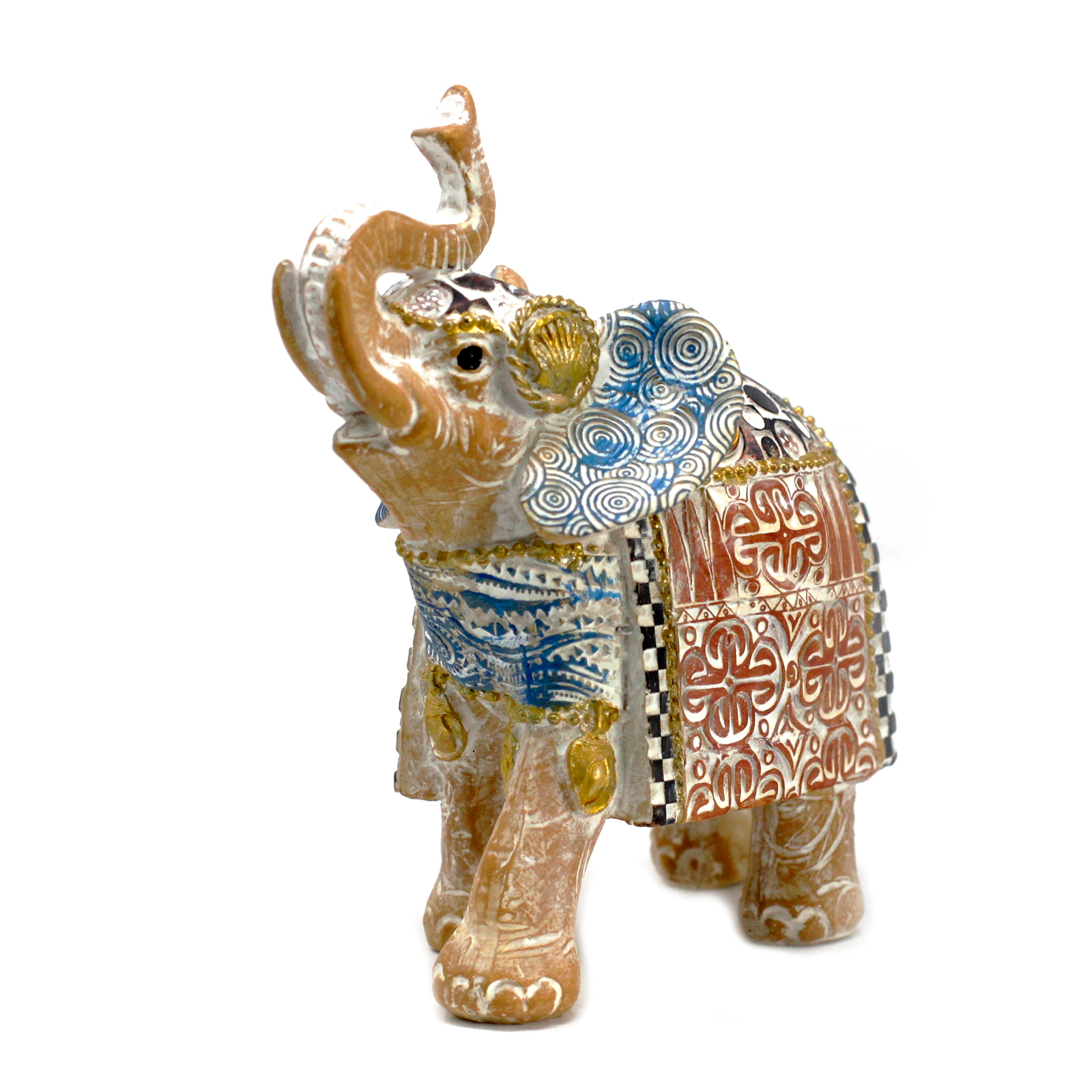 Thai Elephant Good Luck Terraccotta & Sky Blue 14 cm Ancient