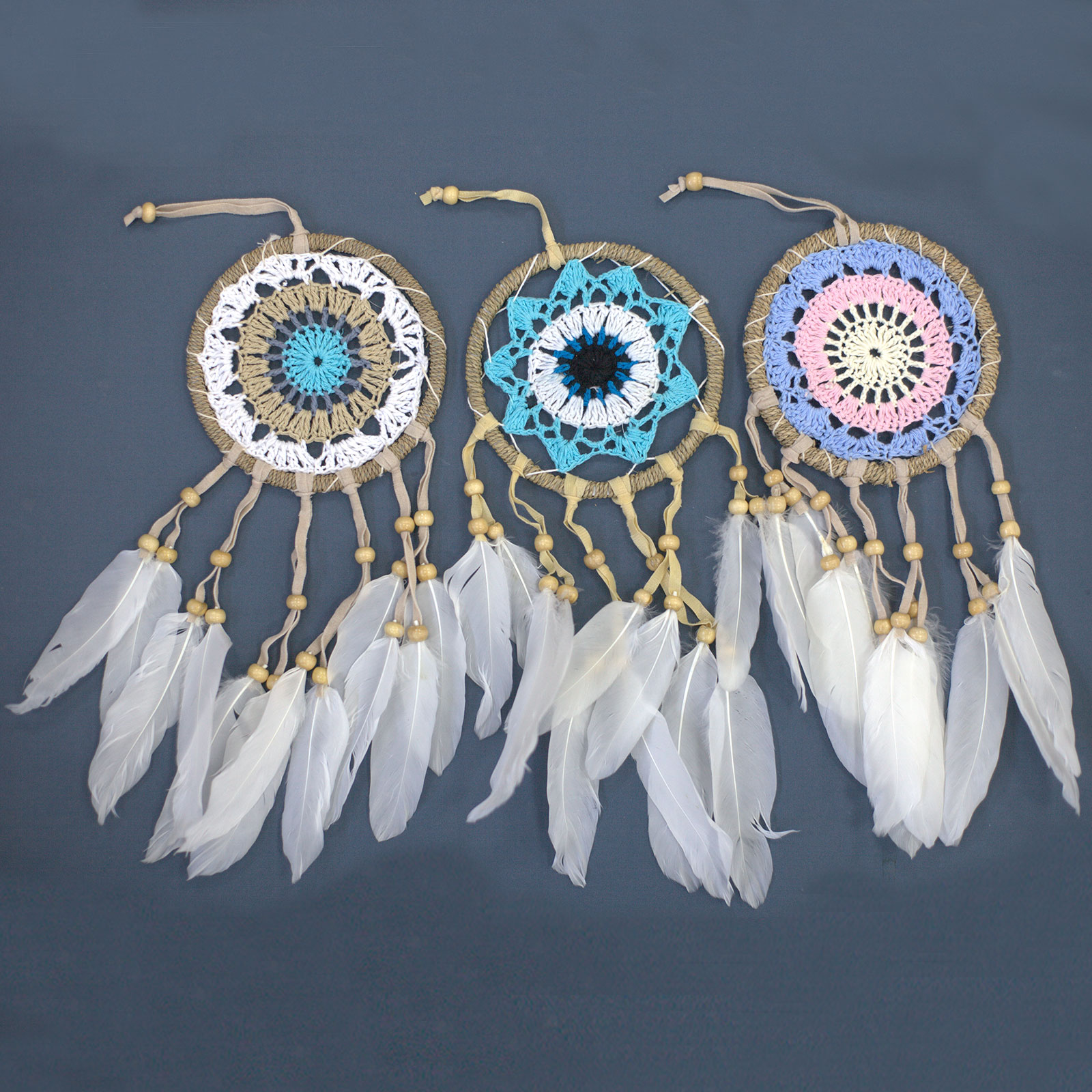 Wholesale Pastel Blue Macram?? Dream Catcher 12cm (asst colours