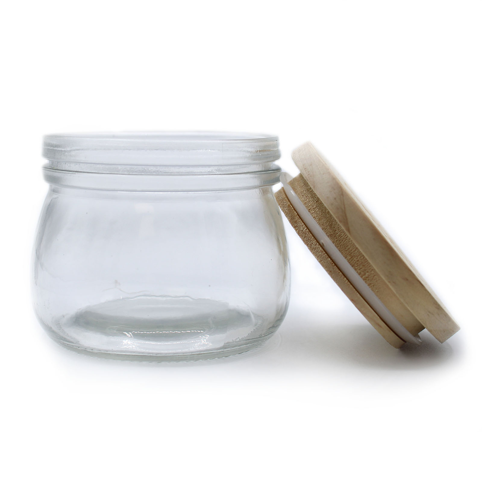 Wholesale 250ml Glass Jar with Plane Wood Lid Ancient Wisdom Giftware
