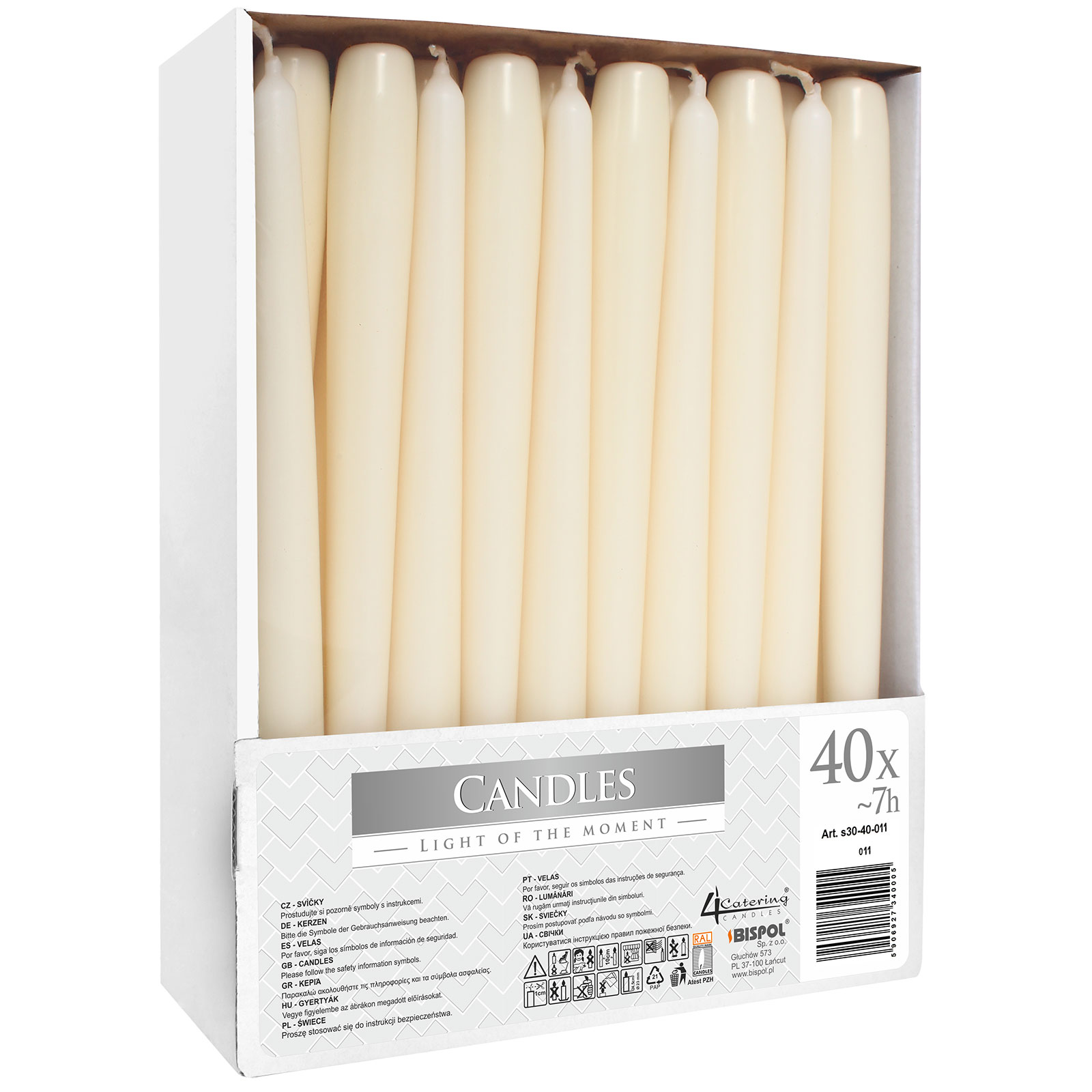 Wholesale pack of 40 Taper Candle Ivory Ancient Wisdom Giftware
