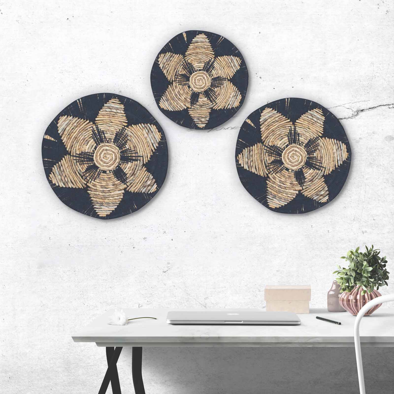 Wholesale Set of Three Seagrass Bowls Wall Art Black Ancient Wisdom