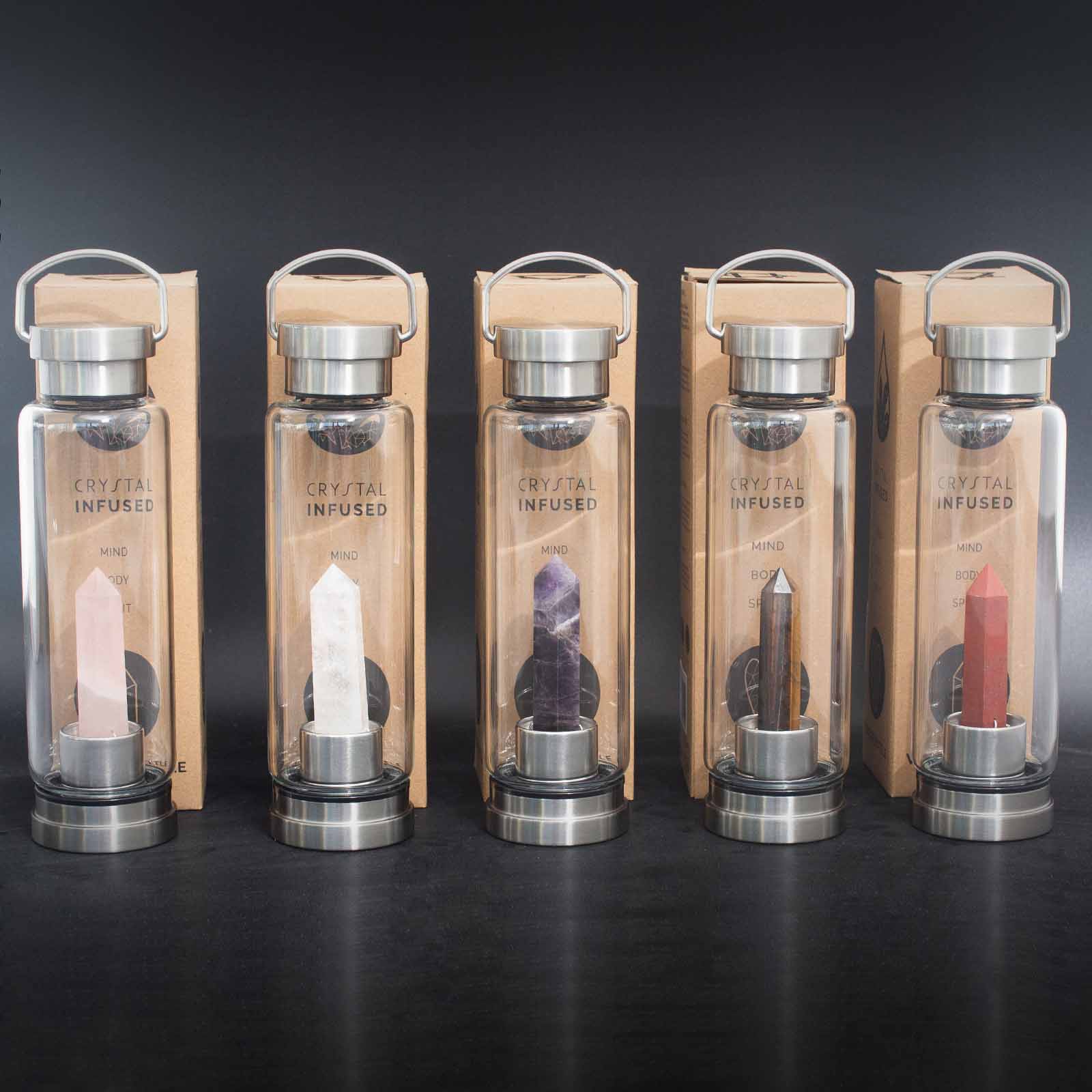 Wholesale Crystal Infused Glass Water Bottle Rejuvenating Rose Quartz