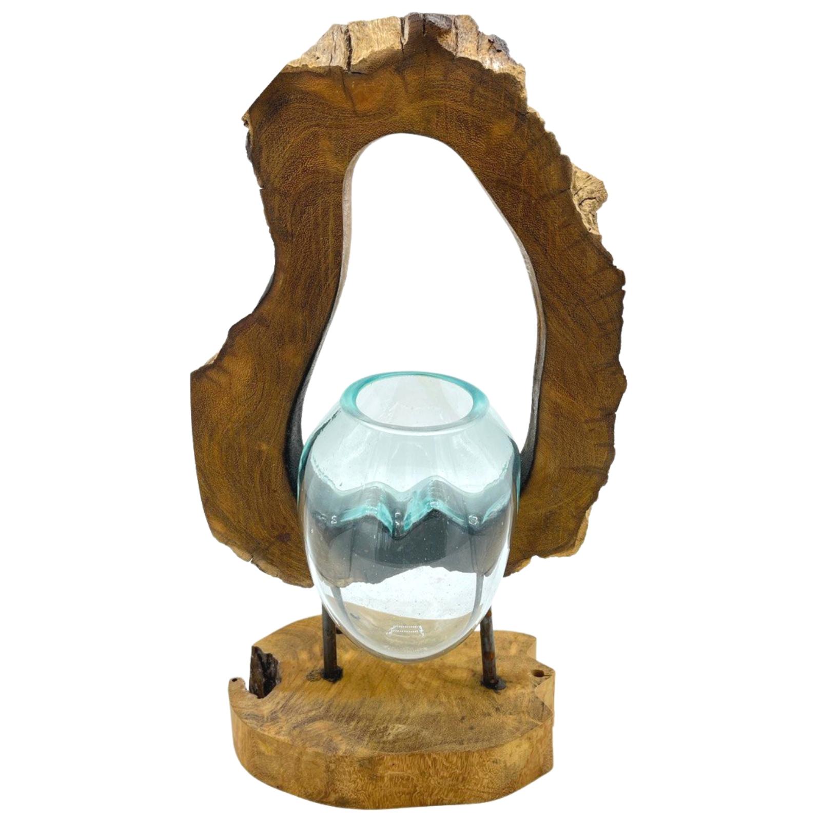 Wholesale Molton Glass Hanging Art Vase on Wood Ancient Wisdom