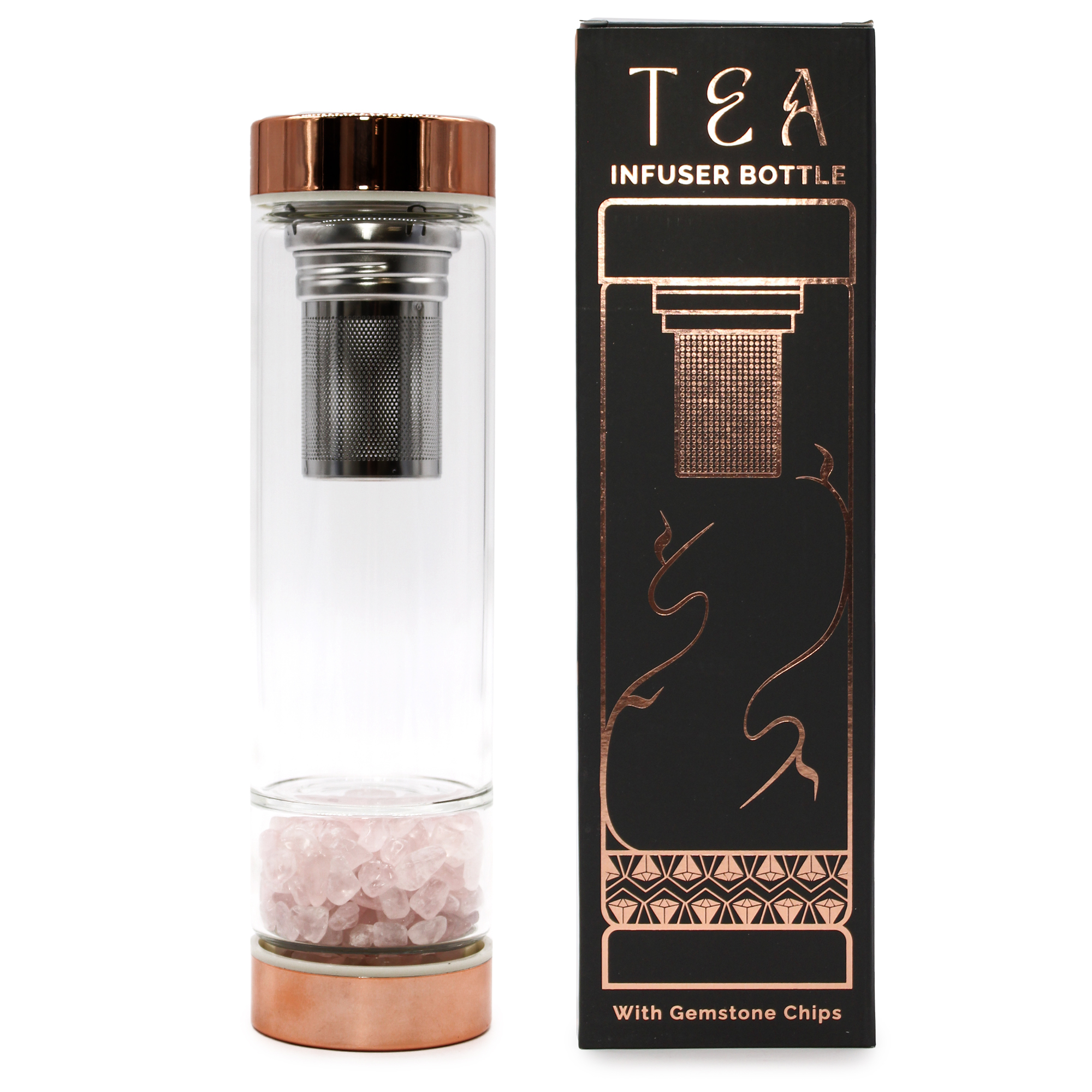 Wholesale Crystal Glass Tea Infuser Bottle Rose Gold Rose Quartz