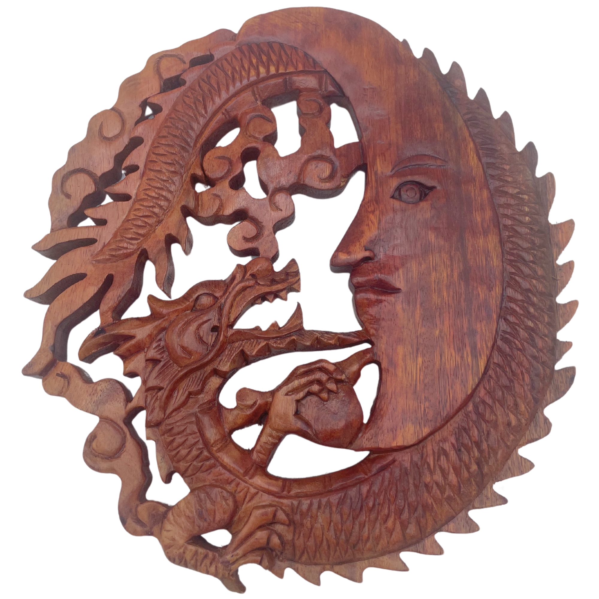 Wholesale Moonface & Dragon Plaque Carving 30cm Ancient Wisdom
