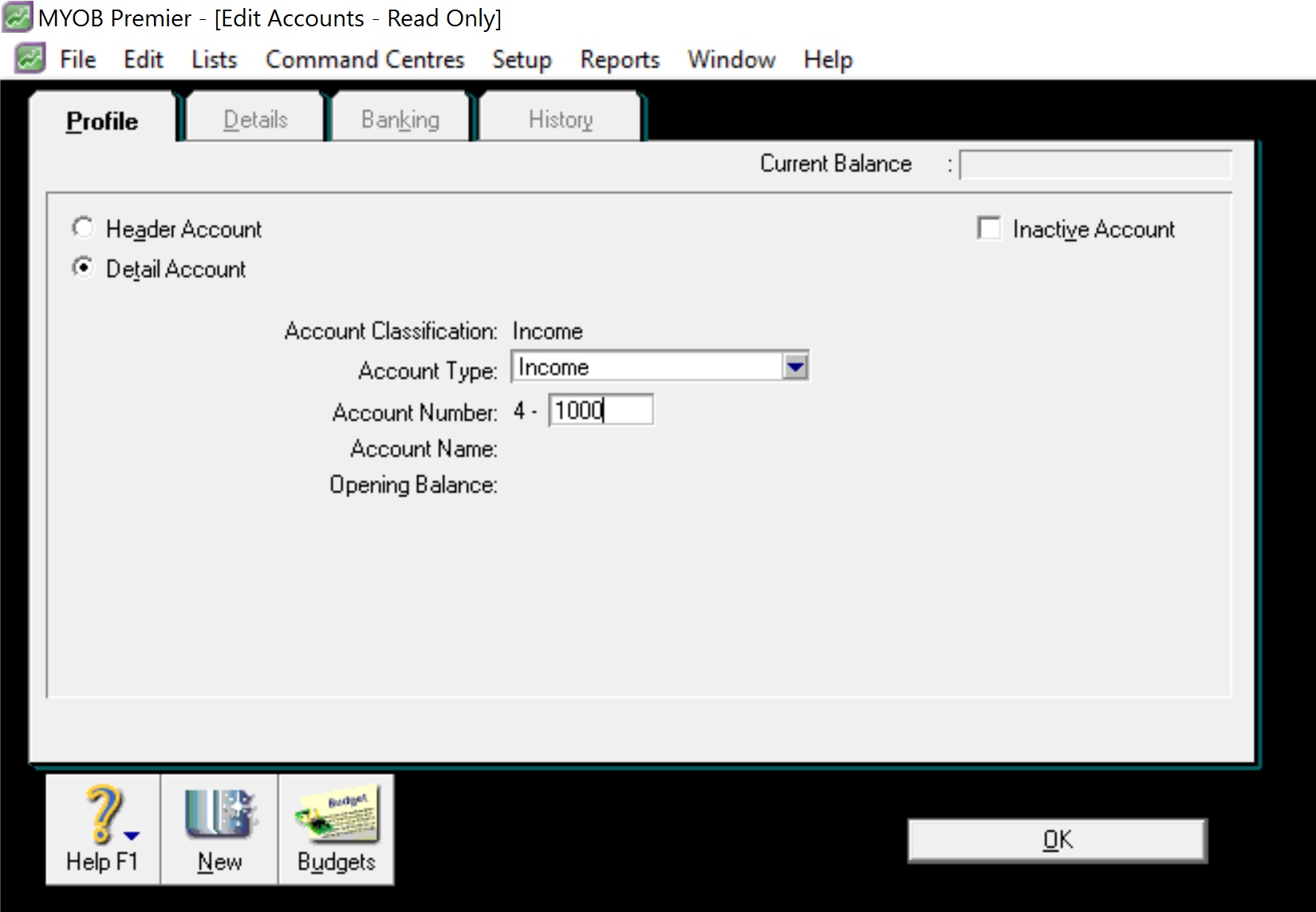How to setup a new account code in MYOB.