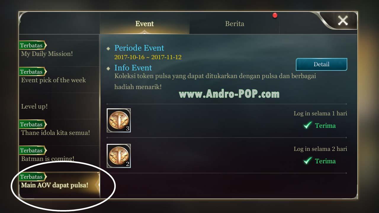 Cara Tukar Token Pulsa di Game Garena AOV (Arena of Valor)