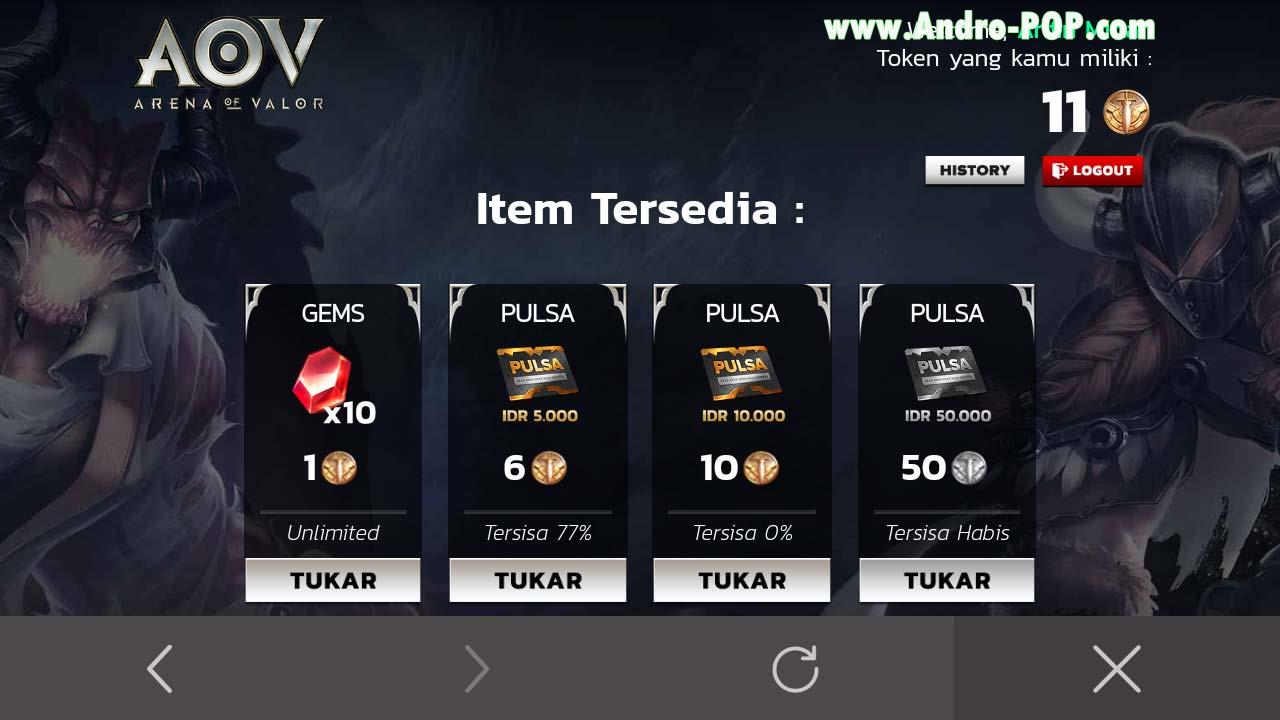 Cara Tukar Token Pulsa di Game Garena AOV (Arena of Valor)