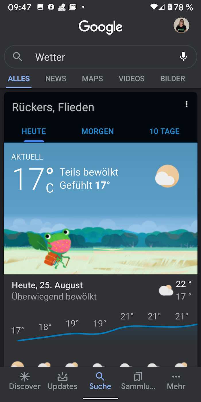 Google Wetter Wetterfrosch Froggy trägt nun eine Maske