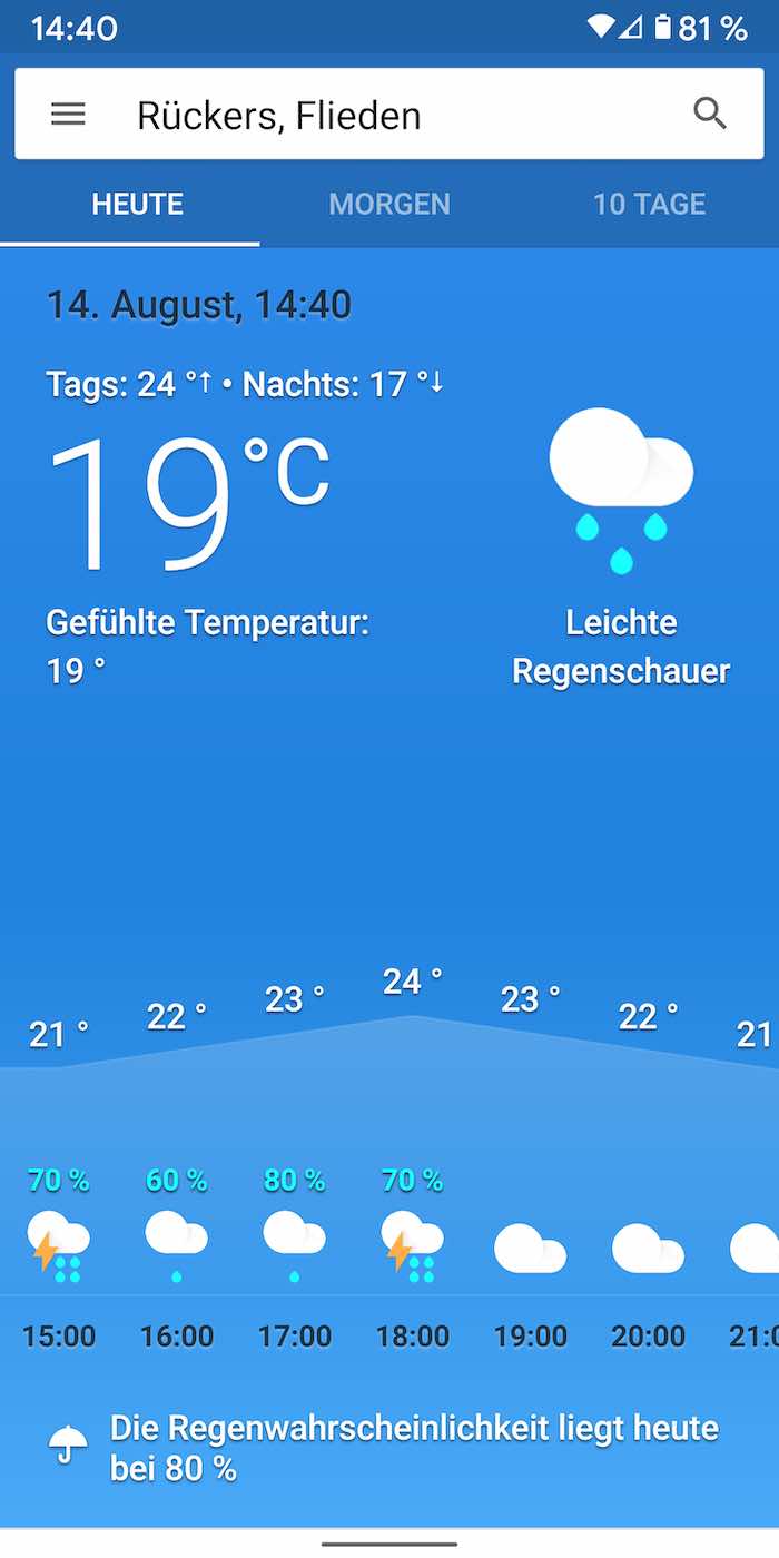 Google News Wetterwarnungen, Wetter Widget teils wieder mit Frosch