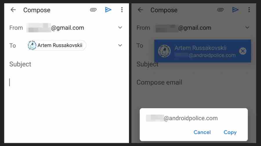 GMail for Android Kopieren und Einfügen von EMailAdressen vereinfacht