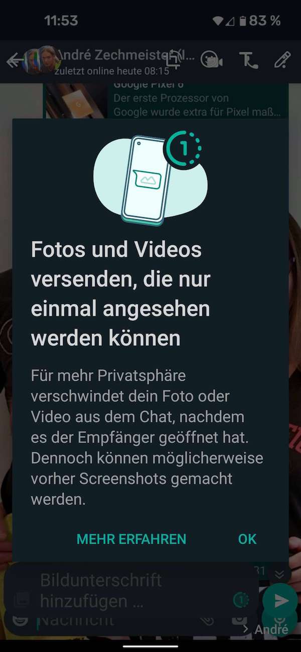 WhatsApp Bilder zur Einmalansicht versenden AndroidUser.de