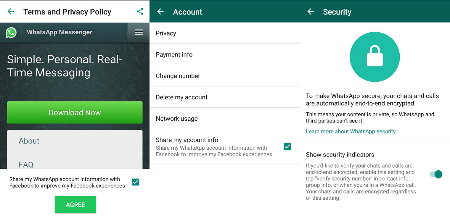 WhatsApp Facebook data sharing and encryption