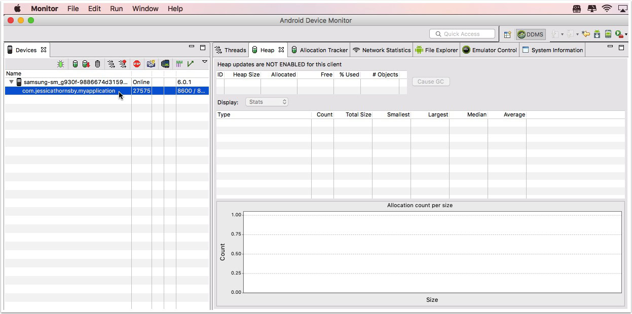 Android Device Monitor’s Devices menu