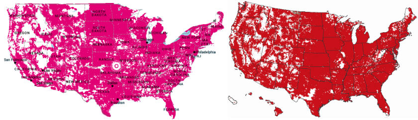 Based on the coverage maps provided by each carrier, there’s not a lot in it when it comes to coverage.